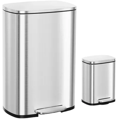 Produktbild von Clevich Mülleimer Set 50L + 5L, Treteimer für Küche und Bad, großer 50L Abfallei