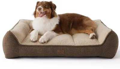 Produktbild von Grosse wasserable Hundekissen - 89x63cm wasserdichte Hundekissen mit weichem Schurwollteppich, antislip Hundekissen in braun