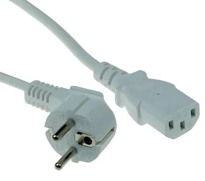 Produktbild von ACT Stromkabel Netzstecker CEE 7/7 Stecker (abgewinkelt) - C13 weiß 2 m, 2 m, CEE7/7, IEC C13, 250 V, 6 A