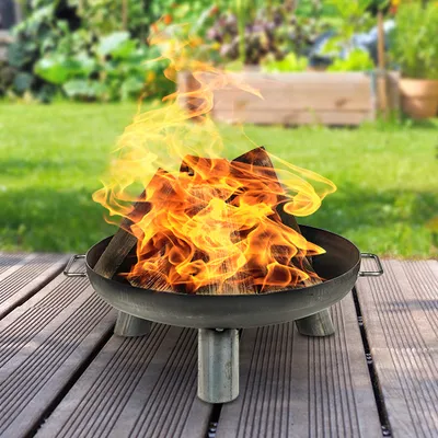 Produktbild von Feuerschale Rondo aus Stahl mit stabilen Rundrohrbeinen und 2 Tragegriffen, Ø 75 x 25cm