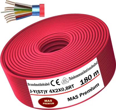Image de 180 mètres. Câble de signalisation incendie (J-Y(ST)Y4X2X0,8RT). Câble de télécommunications. Ligne de communication