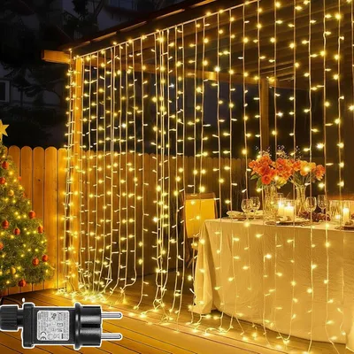 Produktbild von 3X3M LED Lichtervorhang 31V Lichterkette Wasserdicht mit 8 Lichtmodi und Timer Innen Party Garten Hochzeit Weihnachten Deko, Warmweiß