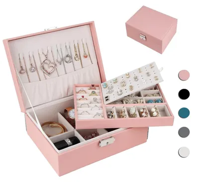 Image de Boîte de rangement à bijoux à deux niveaux, idéale pour les colliers, les bagues, les boucles d'oreilles et les bracelets