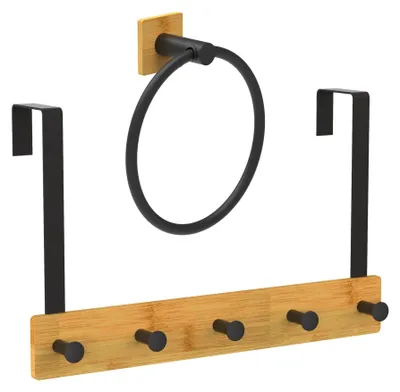 Produktbild von Türhakenleiste & Handtuchring-Set, Bambus & Metall