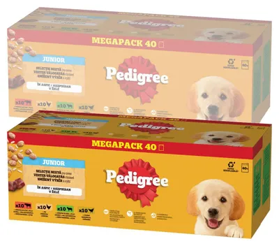 Zdjęcie produktu dla Pedigree Junior Wybór Smaków 80x100g Mokra Karma Dla Szczeniąt Wołowina Kurczak Jagnięcina Ryż W Galaretce
