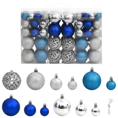 Imagen del producto de Adornos navideños esféricos, 100 unidades, en azul y plateado, de 3/4/6 cm de diámetro