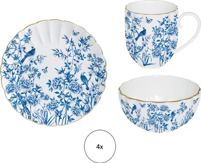 Produktbild von 12tlg. Frühstücksservice PARADISE GARDEN weiß blau für 4 Personen Easy Life