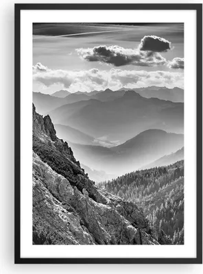 Produktbild von Gerahmtes Poster - Schwarzer Rahmen - Schwarzweiß Landschaft Berge - 50x70 cm - Wand Bild - Wanddeko - Wandbilder - Kunstposter - Wandposter - Bilderrahmen - Bilder - Kunstdruck - P2BPA50x70-4560