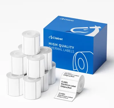 Produktbild von 12 Rollen weißes Etikettenband, 50 x 30 mm, für Etikettendrucker