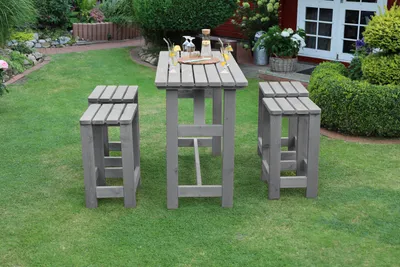 Produktbild von Barset Promadino 4 -Sitzer, Tisch, 4 Hocker Holz grau