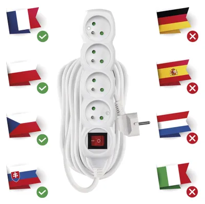 Prodlužovací kabel 10 m / 4 zásuvky / s vypínačem / bílý / PVC / 1 mm2