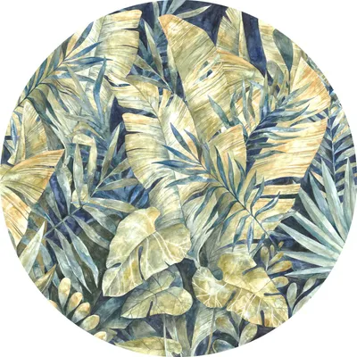 Obrázok produktu pre Komar samolepiaca okrúhla tapeta Feuilles Tropicales Blue and Green - 611164 - Ø 125 cm