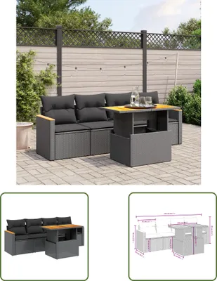 Produktbild von The Living Store 5-tlg. Garten-Sofagarnitur mit Kissen Schwarz Poly Rattan