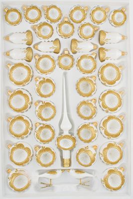 39 tlg. Glas-Weihnachtskugeln Set in "Vintage Classic Weiss Gold"