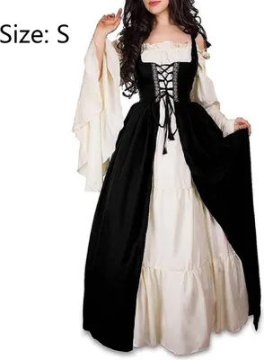 Produktbild von Damen Mittelalterliche Kleid mit Trompetenärmel Mittelalter Party Kostüm Maxikleid, schwarz, S