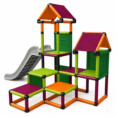 Produktbild von Spielturm Gesa Kletterturm für Kinder mit Rutsche in Grün-Orange, KI-generiertes Bild