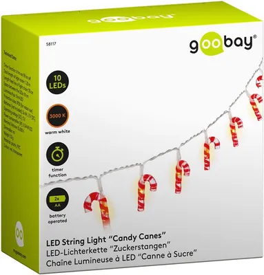 Produktbild von Goobay 58117 10er LED Lichterkette "Zuckerstange" - Timer Funktion warm-weiß 3000 K Batteriebetrieben