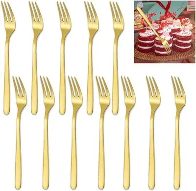 Productafbeelding van Taartvorken set - 12 stuks - goud - roestvrijstaal - 14 cm