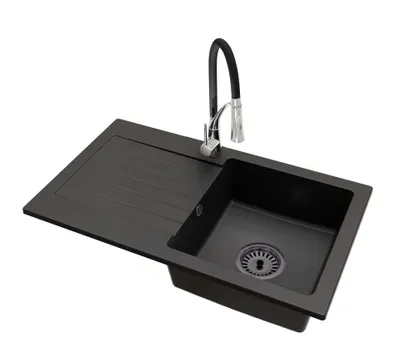 Produktbild von Küchenspüle Einbecken Leon Siphon Schwarz Armatur Nexo Chrom