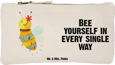 Produktbild von Mr. & Mrs. Panda Mäppchen Biene Blume Größe S Klein - Weiß - Geschenk, Kulturbeutel, Etui, Baumwollbeutel, kosmetiktäschchen, Federtasche