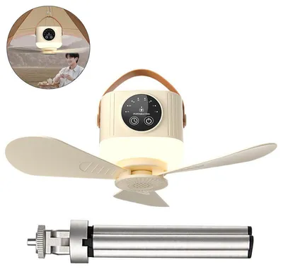 Produktbild von Deckenventilator Akku mit Beleuchtung Camping, Aufladbar Deckenventilator mit Licht und Fernbedienung, USB, Timer, Mobiler Ventilator Akku für Outdoor