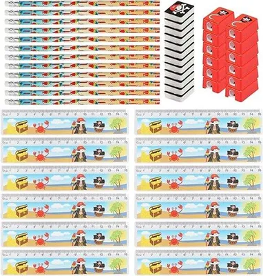 Produktbild von Famanu 48-teiliges Schreibset für Kinder - Schulbedarf mit Bleistift, Lineal, Spitzer und Radiergummi