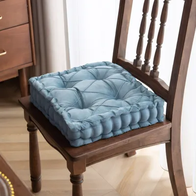 Produktbild von Topchances Sitzkissen Stuhlkissen 40x40x9cm für Indoor und Outdoor aus 100% Baumwolle dicke Polsterung Steppkissen/Bodenkissen,Blau