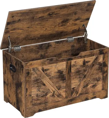Produktbild von VASAGLE Schuhbank Bank mit Stauraum Sitzkasten 2 Sicherheitsscharniere Aufbewahrungsschrank Scheunenstil 40 x 80 x 46 cm für Flur Schlafzimmer