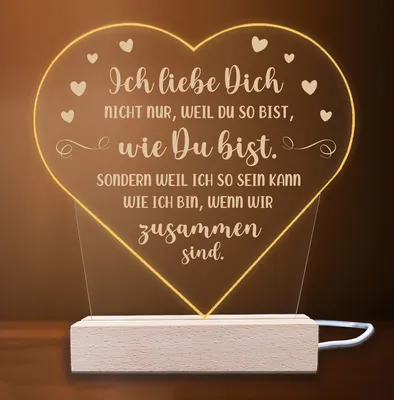Produktbild von INDIGOS UG - LED Nachttischlampe - Herz - Spruch 17 - Valentinstag - Herz mit Spruch - Nachtlicht - 3D-LED-Lampe - Weihnachten, Geburtstag - Geschenk für Freund, Freundin, Familie - Liebe