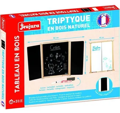 Image de Tableau double face à trois feuilles en bois 82x56 cm avec accessoires
