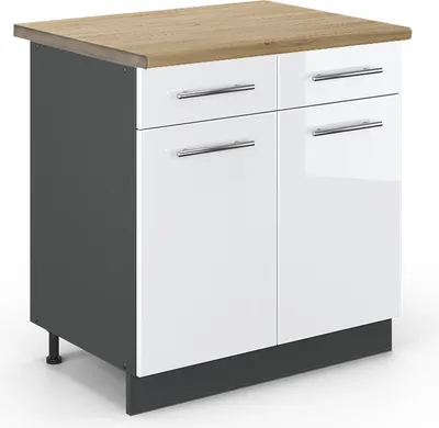 Produktbild von Küchenunterschrank Vicco Fame-Line Weiß Hochglanz 80 cm , AP Eiche, Model 45539