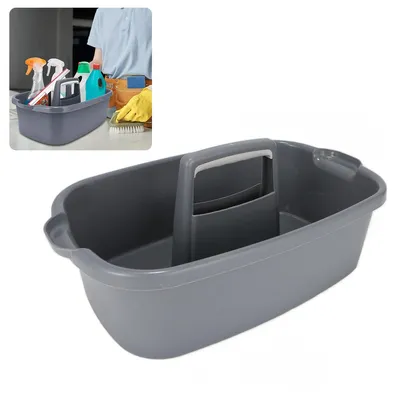 Produktbild von Mehrzweck Aufbewahrungskorb mit Griff,Kunststoffkorb für Bad, Küche, Garten, Werkstatt Reinigungsmittel Organizer, stapelbar, hellgrau