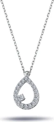 Produktbild von Tropfen Diamanten (Brillant-Schliff) Anhänger Collier Halskette 14 Karat Gold