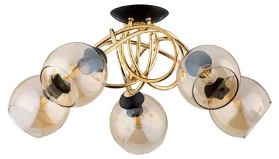 Obrázek produktu pro Stropní lampa MODENA, zlatá, černá a jantarová, 5xE27x15W, kov, rozměry: 30x60x60 cm, IP20, Alfa