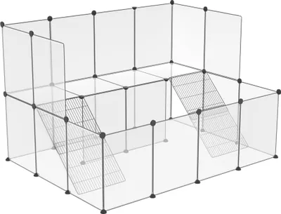 Image de TRMLBE Enclos 26Pcs Parc 143x108x93cm Parc pour chiots Enclos blanc pour petits animaux 35x45cm par pièce Enclos DIY extensible pour lapins, avec échelle en caillebotis
