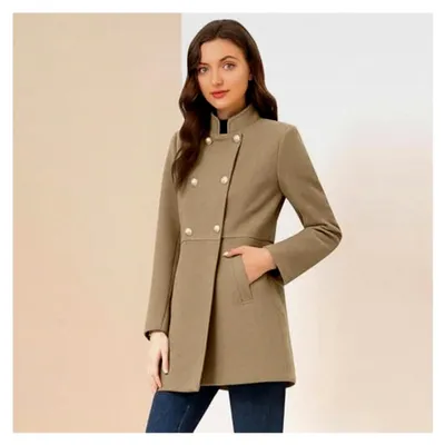 Produktbild von Damen Wintermantel Revers Zweireihig Knielang Trenchcoat Wollmantel Wintermantel Lang A-Linie Jacke Winddicht Cabanjacke Einfarbig Übergangsjacke Outwear