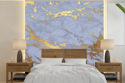 Produktbild von MuchoWow® Fototapete für Wohnzimmer oder Schlafzimmer Wandtapete Vinyl Motivtapete Marmor - Blau - Gold - 260x260 cm - Papiertapeten