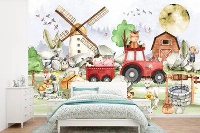 Obrázok produktu pre MuchoWow® Fototapety pre obývaciu izbu alebo spálňu tapety vinylové motív tapety Farma - traktor - deti - zvieratá 330x220cm