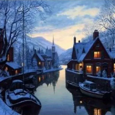 Productafbeelding van Schilderij op nummer: Winterlandschap van een stad, 40x50 cm