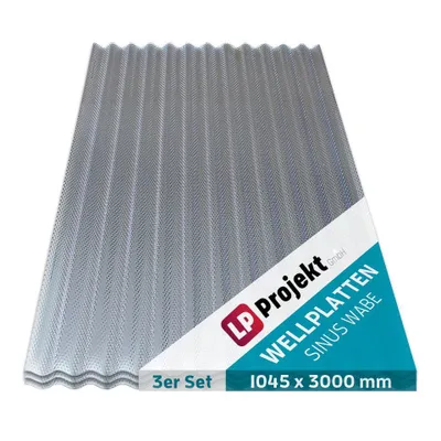 Produktbild von LP Projekt Wellplatten, Wabenstruktur, extra starkes Polycarbonat (PC), Wabenstruktur, klar, 2,6 mm dick, Welle 76/18, 104,5 x 300 cm 3er-Set