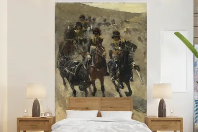 Produktbild von MuchoWow® Fototapete für Wohnzimmer oder Schlafzimmer Wandtapete Vinyl Motivtapete Die Gelben Reiter - Gemälde von George Hendrik Breitner - 170x260 cm - Wohnzimmertapete