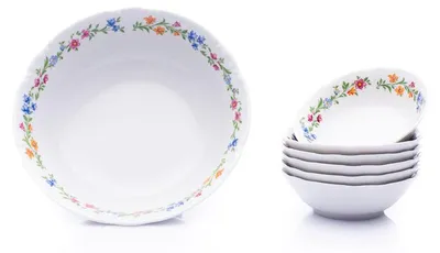 Produktbild von Kompot-Set, tschechischer Porzellan, Constance, Blumenmuster, 7 Teile, Thun 1794