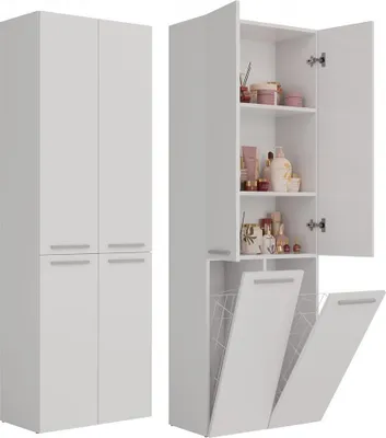 Immagine prodotto di Mobile da bagno NEL DD 2K con anta lunga, 2 cestelli e 3 ripiani – Bianco opaco | 174x60x30 cm