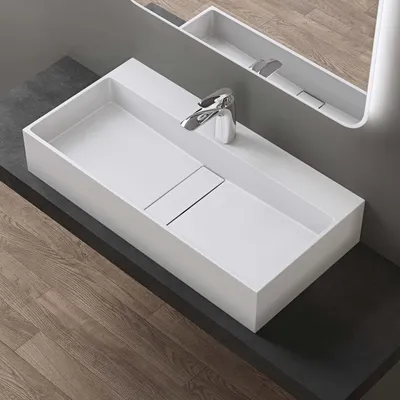 Immagine prodotto di ddoporro Lavabo da Bagno Rettangolare 80 cm in Resina Minerale Bianco Opaco, Lavandino Sospeso / da Appoggio con Foro Rubinetto - Col6028