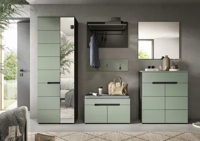 Produktbild von Garderoben-Set >Canu< in Basalt Grau / Smoke Green - 255x190x37cm (BxHxT)