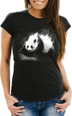Produktbild von Damen T-Shirt Panda Splash Slim Fit Moonworks® schwarz L