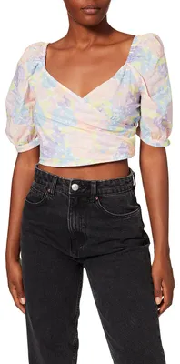 Produktbild von NA-KD Damen Wickelbluse mit Puffärmeln, Blumendruck, L