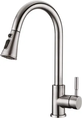 Produktbild von Küchenarmatur mit ausziehbarer Handbrause, 360° schwenkbar, Edelstahl, Küchenmischerarmatur, 3 Wasserstrahlmodi, Küchenarmatur für Spüle, Einhebelmischer, Warm- und Kaltwasser