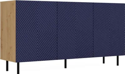 Produktbild von Kommode KAMA 3K mit geriffelten Fronten und TIP-ON-System | Artisan Oak & Marineblau | 150x40x78 cm