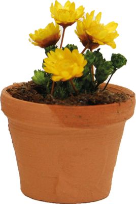 Krippenzubehör Blumentopf, gelbe Blumen